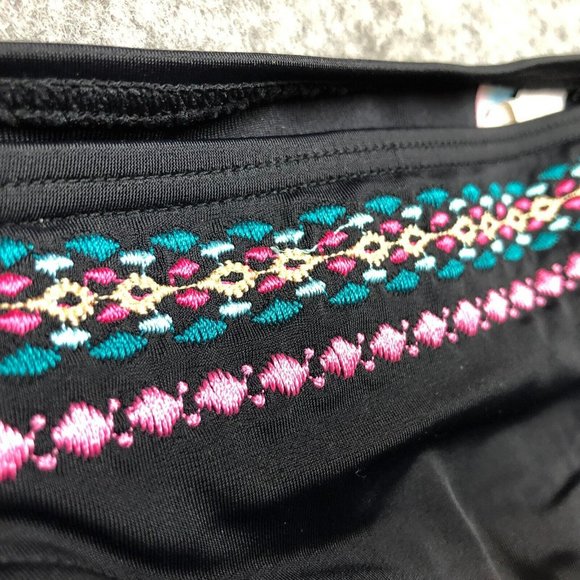 Sundazed Bikini Bottom XL Hipster Strappy Crossover Sides Boho Embroidered Black - Picture 3 of 11